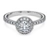 Anello solitario Eternity Halo con diamanti sintetici 0,8 carati in totale, forma rotonda, oro bianco 14K Anello solitario Eternity Halo con diamanti sintetici 0,8 carati in totale, forma rotonda, oro bianco 14K