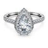 Anello solitario Eternity Halo con diamanti sintetici 1,3 carati in totale, forma a pera, oro bianco 14K