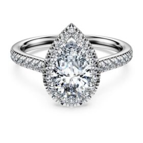 Anello solitario Eternity Halo con diamanti sintetici 1,3 carati in totale, forma a pera, oro bianco 14K Anello solitario Eternity Halo con diamanti sintetici 1,3 carati in totale, forma a pera, oro bianco 14K