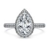 Anello solitario Eternity Halo con diamanti sintetici 1,3 carati in totale, forma a pera, oro bianco 14K