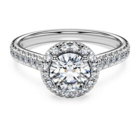 Anello solitario Eternity Halo con diamanti sintetici da laboratorio 1,33 carati in totale, forma rotonda, oro bianco 14K Anello solitario Eternity Halo con diamanti sintetici da laboratorio 1,33 carati in totale, forma rotonda, oro bianco 14K