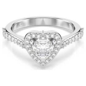 Anello Una con motivo angelico, tagli misti, cuore, bianco, placcato in rodio Anello Una con motivo angelico, tagli misti, cuore, bianco, placcato in rodio