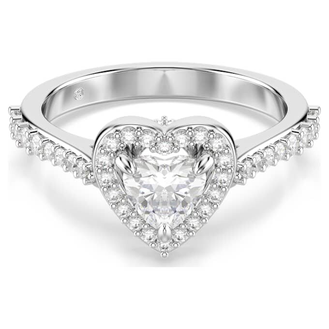 Anello Una con motivo angelico, tagli misti, cuore, bianco, placcato in rodio Anello Una con motivo angelico, tagli misti, cuore, bianco, placcato in rodio