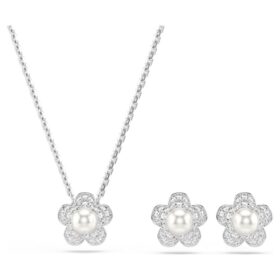 Ariana Grande X Swarovski Set di perle di cristallo, taglio rotondo, fiore, bianco, placcato in rodio