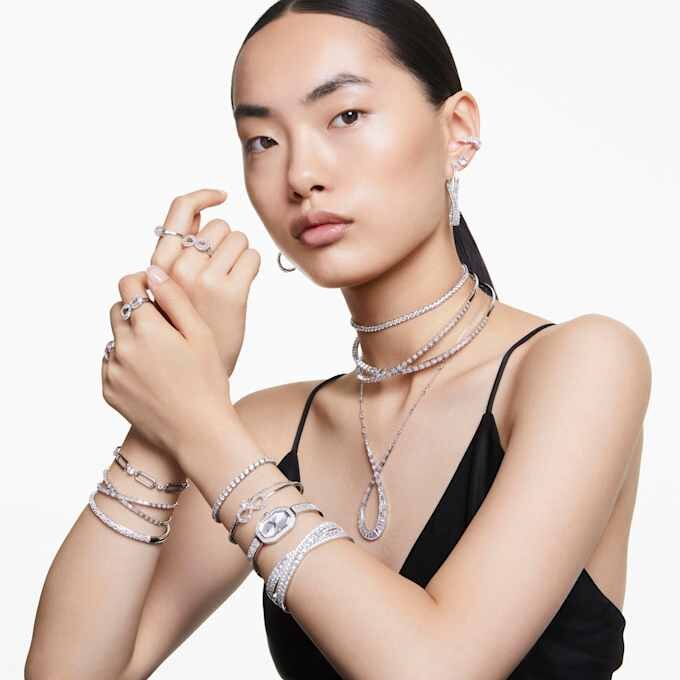 Bracciale a cuffia Hyperbola con tagli misti, Infinity, bianco, placcato in rodio Bracciale a cuffia Hyperbola con tagli misti, Infinity, bianco, placcato in rodio