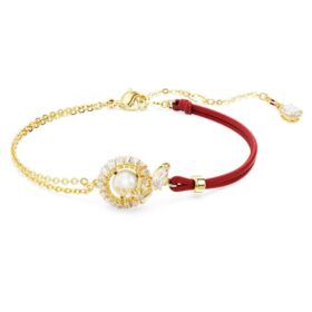 Bracciale a forma di serpente con perle di cristallo, tagli misti, Anno del Serpente, rosso, placcato in oro Bracciale a forma di serpente con perle di cristallo, tagli misti, Anno del Serpente, rosso, placcato in oro