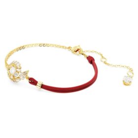 Bracciale a forma di serpente con perle di cristallo, tagli misti, Anno del Serpente, rosso, placcato in oro Bracciale a forma di serpente con perle di cristallo, tagli misti, Anno del Serpente, rosso, placcato in oro