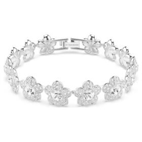 Bracciale Ariana Grande X Swarovski con cristalli a taglio rotondo, fiori, bianco, placcato in rodio Bracciale Ariana Grande X Swarovski con cristalli a taglio rotondo, fiori, bianco, placcato in rodio