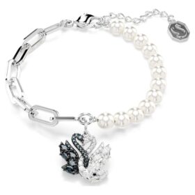 Bracciale Cigno con perle di cristallo, cigno, nero, finitura in metalli misti Bracciale Cigno con perle di cristallo, cigno, nero, finitura in metalli misti