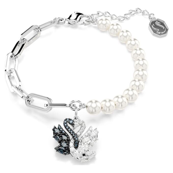 Bracciale Cigno con perle di cristallo, cigno, nero, finitura in metalli misti Bracciale Cigno con perle di cristallo, cigno, nero, finitura in metalli misti