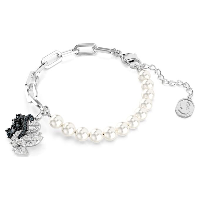 Bracciale Cigno con perle di cristallo, cigno, nero, finitura in metalli misti Bracciale Cigno con perle di cristallo, cigno, nero, finitura in metalli misti