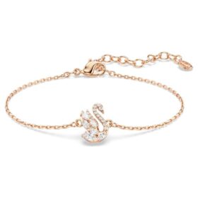 Bracciale Cigno con tagli misti, Cigno, Bianco, placcato in oro rosa Bracciale Cigno con tagli misti, Cigno, Bianco, placcato in oro rosa