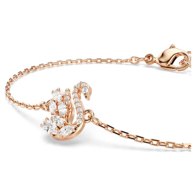 Bracciale Cigno con tagli misti, Cigno, Bianco, placcato in oro rosa Bracciale Cigno con tagli misti, Cigno, Bianco, placcato in oro rosa