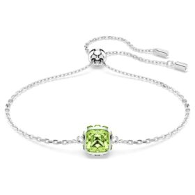 Bracciale con pietra natale a taglio quadrato, agosto, verde, placcato in rodio Bracciale con pietra natale a taglio quadrato, agosto, verde, placcato in rodio