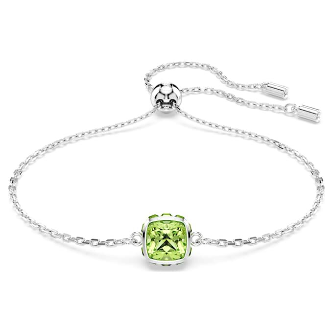 Bracciale con pietra natale a taglio quadrato, agosto, verde, placcato in rodio Bracciale con pietra natale a taglio quadrato, agosto, verde, placcato in rodio
