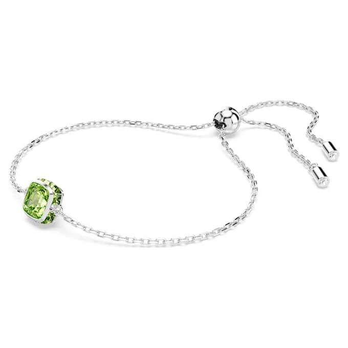 Bracciale con pietra natale a taglio quadrato, agosto, verde, placcato in rodio Bracciale con pietra natale a taglio quadrato, agosto, verde, placcato in rodio