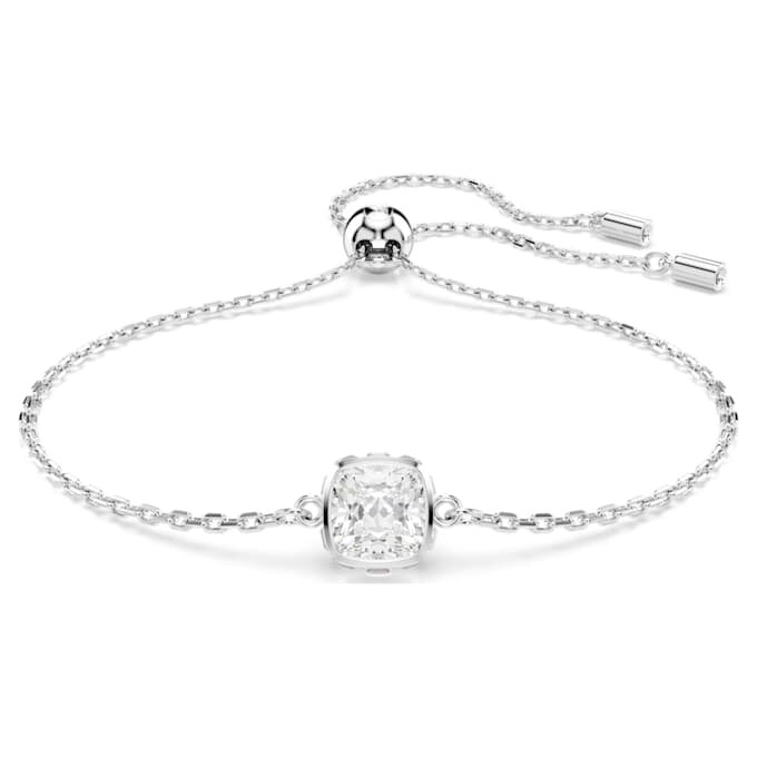 Bracciale con pietra natale a taglio quadrato, aprile, bianco, placcato in rodio Bracciale con pietra natale a taglio quadrato, aprile, bianco, placcato in rodio