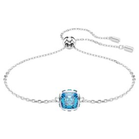 Bracciale con pietra natale a taglio quadrato, dicembre, blu, placcato in rodio