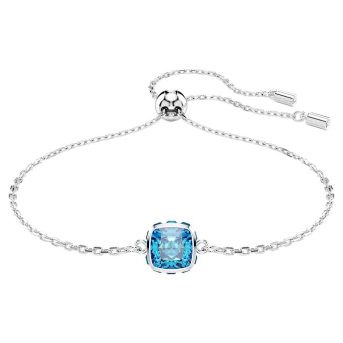 Bracciale con pietra natale a taglio quadrato, dicembre, blu, placcato in rodio Bracciale con pietra natale a taglio quadrato, dicembre, blu, placcato in rodio