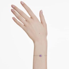 Bracciale con pietra natale a taglio quadrato, febbraio, viola, placcato in rodio