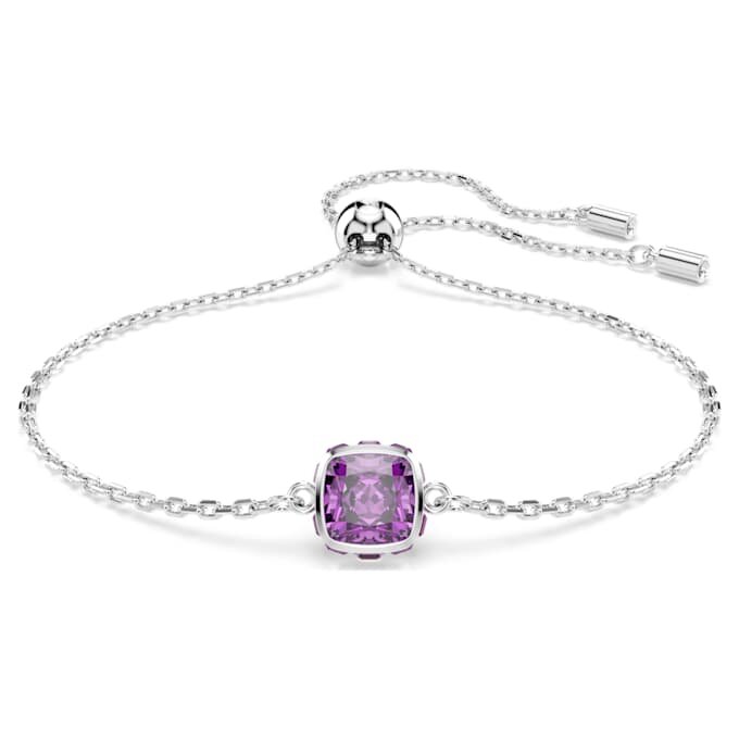 Bracciale con pietra natale a taglio quadrato, febbraio, viola, placcato in rodio Bracciale con pietra natale a taglio quadrato, febbraio, viola, placcato in rodio