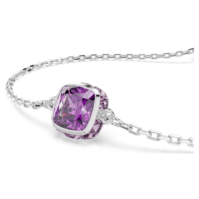Bracciale con pietra natale a taglio quadrato, febbraio, viola, placcato in rodio Bracciale con pietra natale a taglio quadrato, febbraio, viola, placcato in rodio