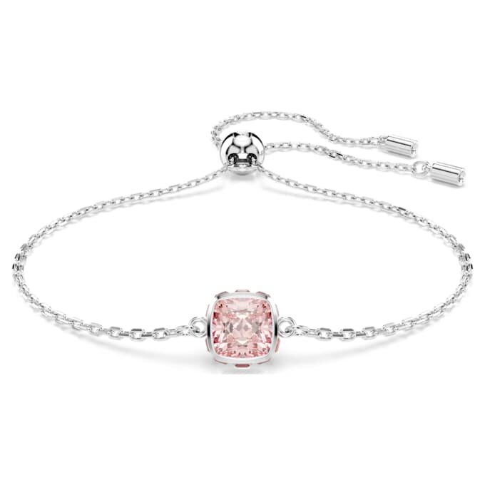 Bracciale con pietra natale a taglio quadrato, giugno, rosa, placcato in rodio Bracciale con pietra natale a taglio quadrato, giugno, rosa, placcato in rodio