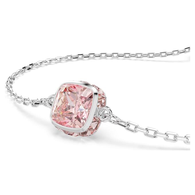 Bracciale con pietra natale a taglio quadrato, giugno, rosa, placcato in rodio Bracciale con pietra natale a taglio quadrato, giugno, rosa, placcato in rodio