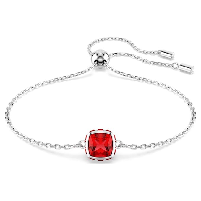 Bracciale con pietra natale a taglio quadrato, luglio, rosso, placcato in rodio Bracciale con pietra natale a taglio quadrato, luglio, rosso, placcato in rodio