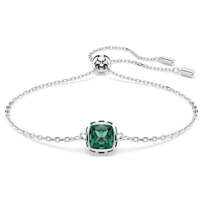 Bracciale con pietra natale a taglio quadrato, maggio, verde, placcato in rodio Bracciale con pietra natale a taglio quadrato, maggio, verde, placcato in rodio