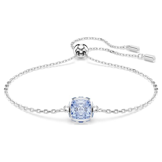 Bracciale con pietra natale a taglio quadrato, marzo, blu, placcato in rodio Bracciale con pietra natale a taglio quadrato, marzo, blu, placcato in rodio
