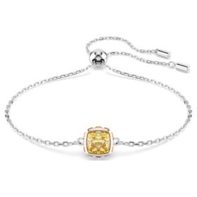 Bracciale con pietra natale a taglio quadrato, novembre, giallo, placcato in rodio