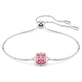 Bracciale con pietra natale a taglio quadrato, ottobre, rosa, placcato in rodio