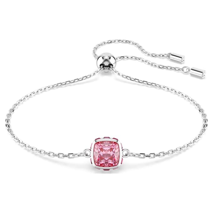 Bracciale con pietra natale a taglio quadrato, ottobre, rosa, placcato in rodio Bracciale con pietra natale a taglio quadrato, ottobre, rosa, placcato in rodio