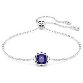 Bracciale con pietra natale a taglio quadrato, settembre, blu, placcato in rodio
