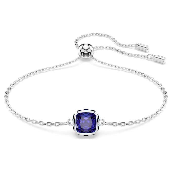 Bracciale con pietra natale a taglio quadrato, settembre, blu, placcato in rodio Bracciale con pietra natale a taglio quadrato, settembre, blu, placcato in rodio