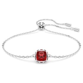 Bracciale con pietre natali a taglio quadrato, gennaio, rosso, placcato in rodio
