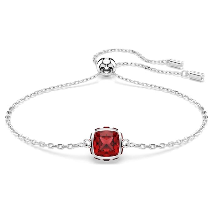 Bracciale con pietre natali a taglio quadrato, gennaio, rosso, placcato in rodio Bracciale con pietre natali a taglio quadrato, gennaio, rosso, placcato in rodio