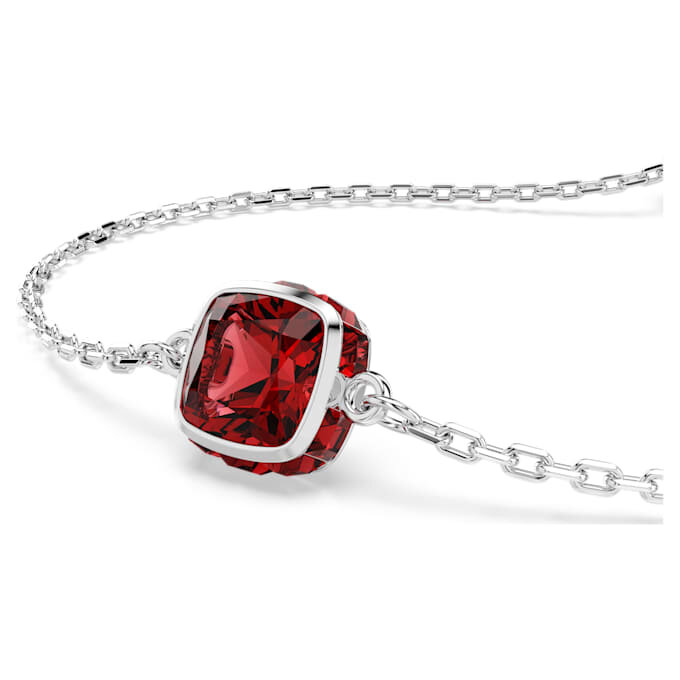 Bracciale con pietre natali a taglio quadrato, gennaio, rosso, placcato in rodio Bracciale con pietre natali a taglio quadrato, gennaio, rosso, placcato in rodio