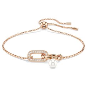 Bracciale Constella con perla di cristallo, taglio rotondo, bianco, placcato oro rosa