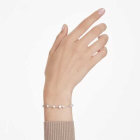 Bracciale Constella con perle di cristallo, taglio rotondo, bianco, placcato in rodio