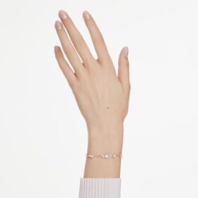 Bracciale Constella con perle di cristallo, taglio rotondo, bianco, placcato oro rosa