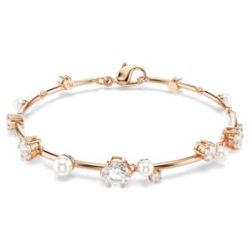 Bracciale Constella con perle di cristallo, taglio rotondo, bianco, placcato oro rosa
