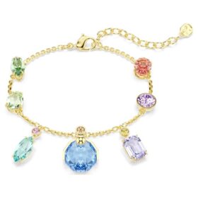 Bracciale Gema con tagli misti, cristalli pendenti, multicolore, placcato in oro Bracciale Gema con tagli misti, cristalli pendenti, multicolore, placcato in oro