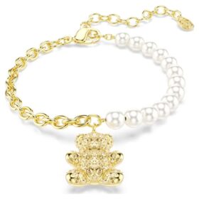 Bracciale Idyllia con perla di cristallo, taglio rotondo, orsacchiotto, color oro, placcato in oro Bracciale Idyllia con perla di cristallo, taglio rotondo, orsacchiotto, color oro, placcato in oro