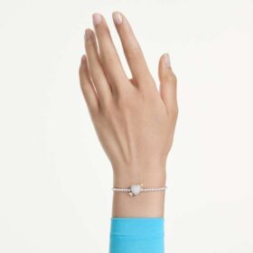 Bracciale Idyllia con tagli misti, cuore con freccia, bianco, placcato in rodio