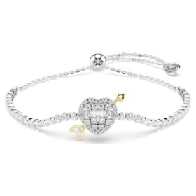 Bracciale Idyllia con tagli misti, cuore con freccia, bianco, placcato in rodio