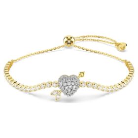 Bracciale Idyllia con tagli misti, cuore con freccia, bianco, placcato oro Bracciale Idyllia con tagli misti, cuore con freccia, bianco, placcato oro