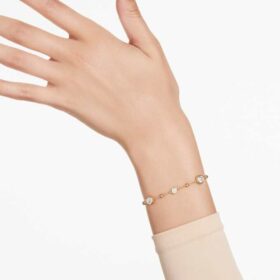 Bracciale Imber, taglio rotondo, design a dispersione, bianco, placcato oro