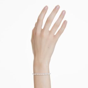Bracciale Matrix con perla di cristallo, taglio rotondo, bianco, placcato in rodio
